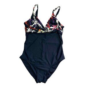 Vintage One-Piece Swimsuit With Abstract Print Top & Solid Bottom by Skye Swimsu